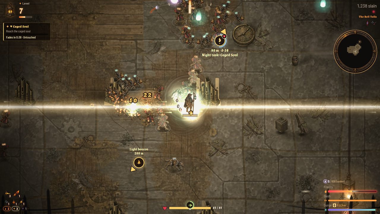 Gameplay: Ferris sends a beam of light across the Belfry floor.
