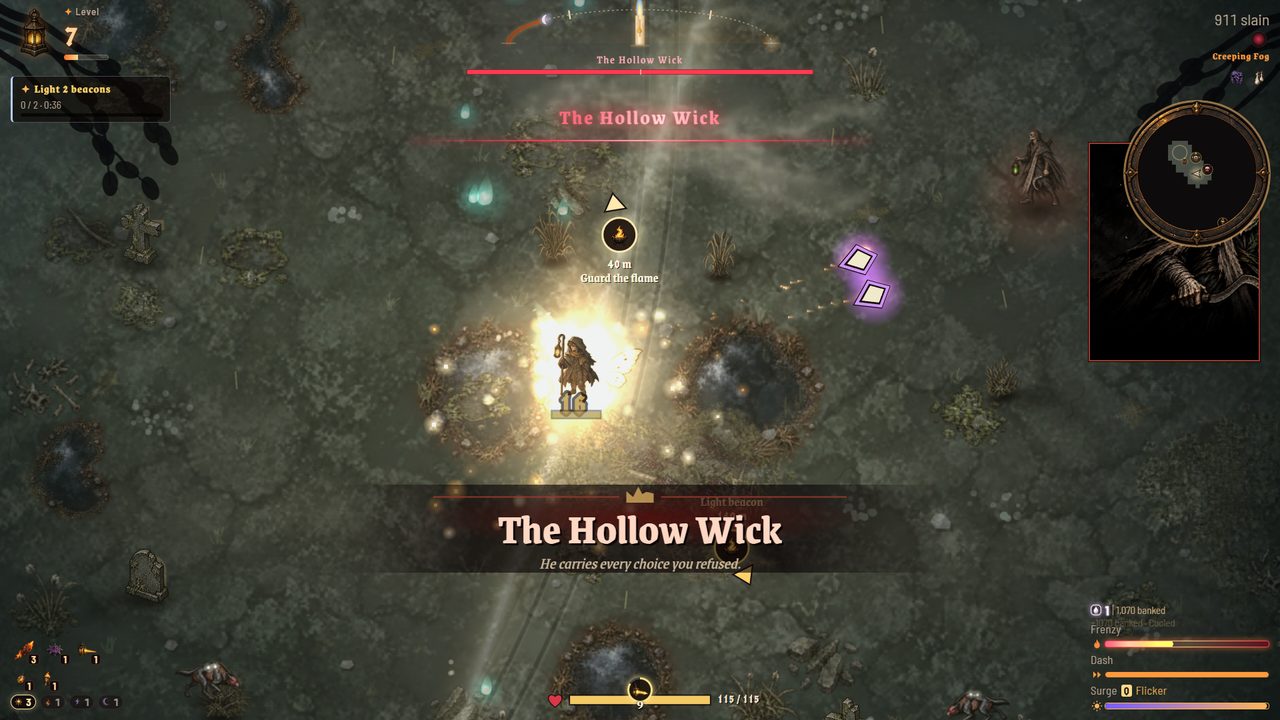 Gameplay: the Hollow Wick's name card appears as he arrives on the moor.